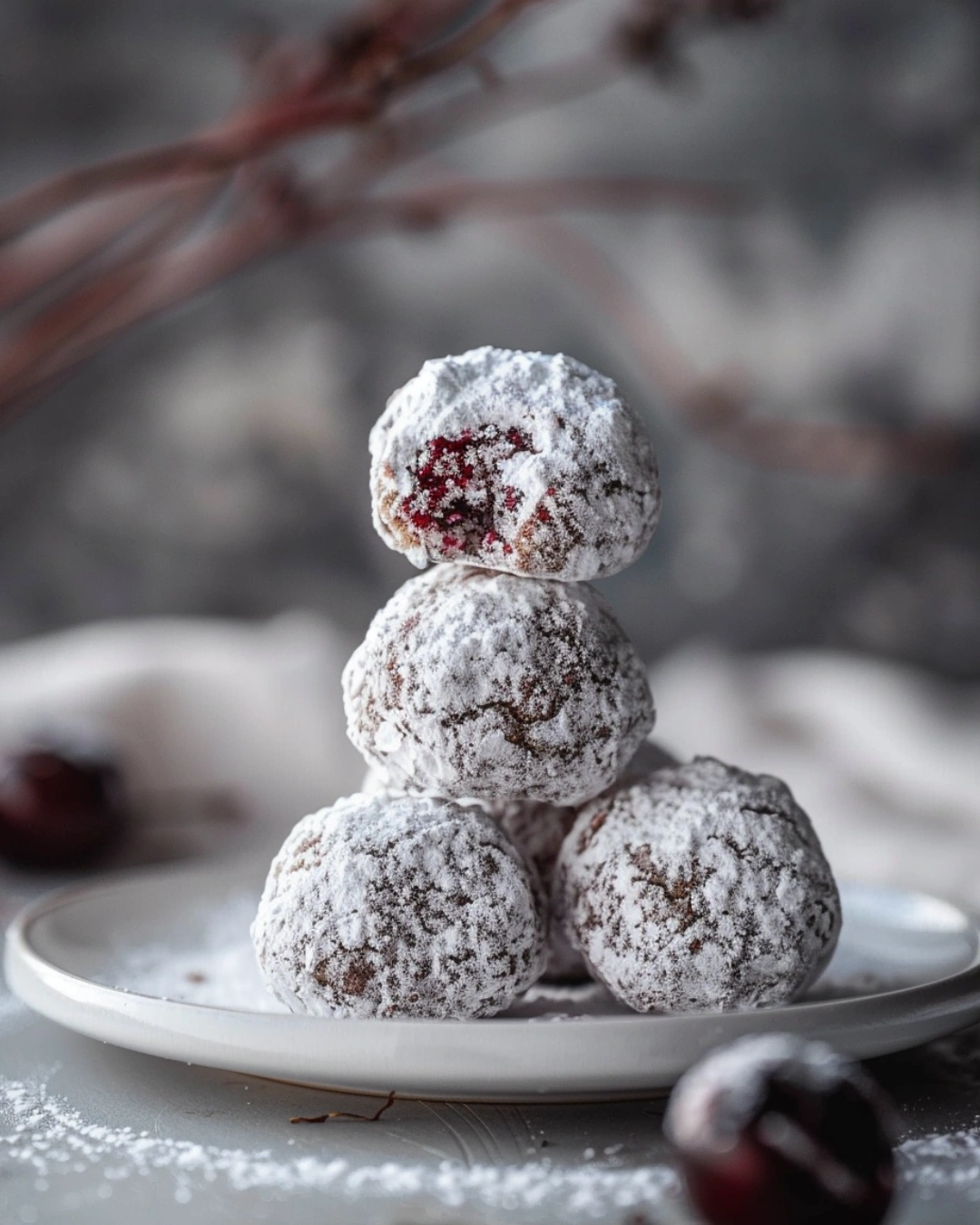 Snowball cookies with cherries packed for holiday gifting