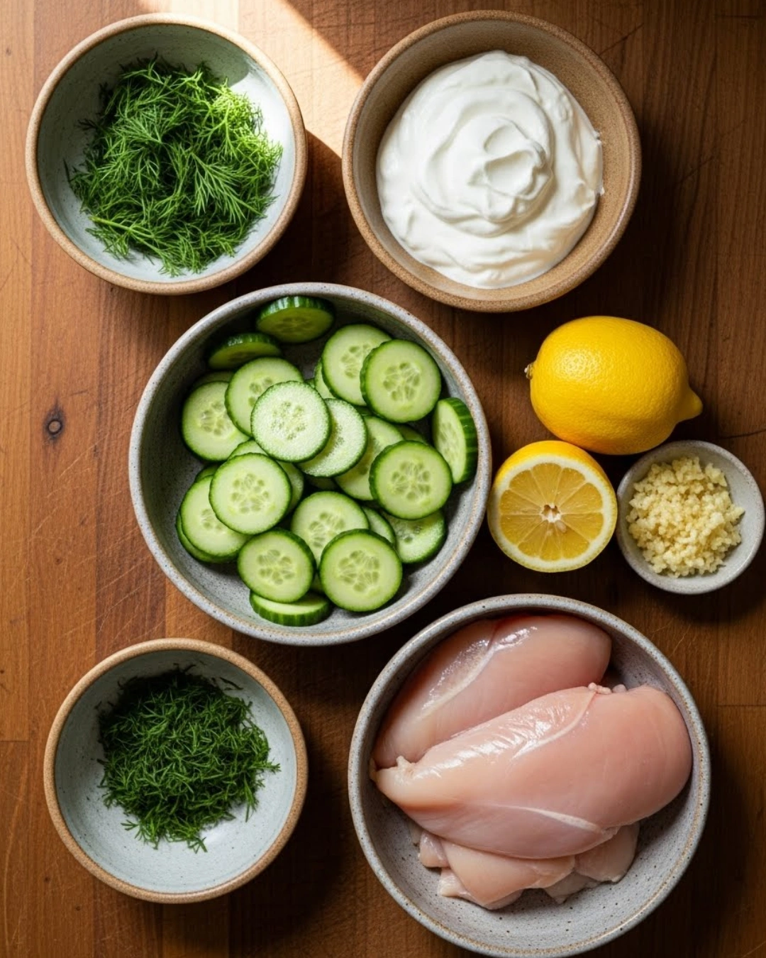 Chicken with Creamy Cucumber Salad on plate