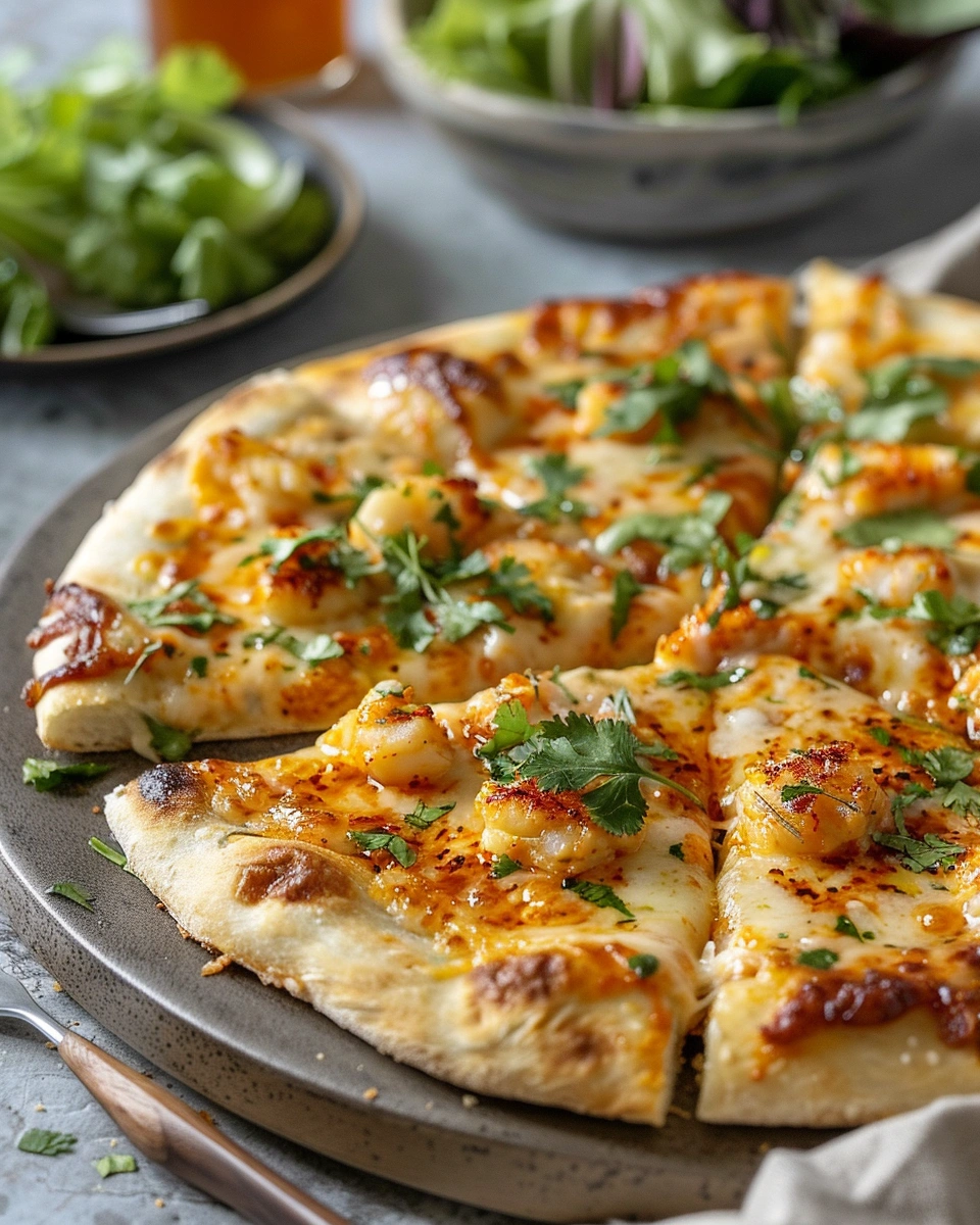 Cozy serving of Crab Rangoon Pizza with garnish
