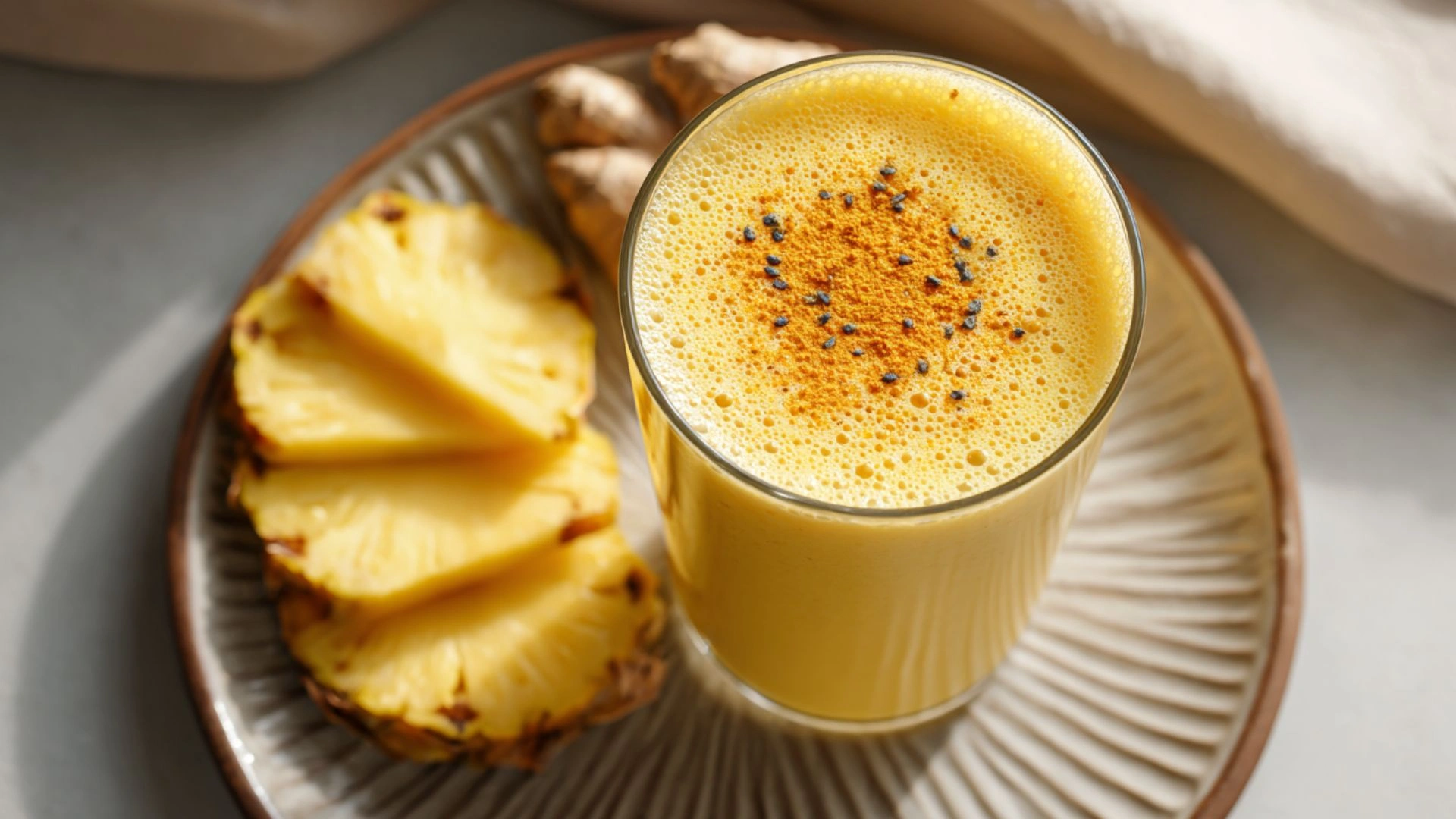 Pineapple Turmeric Smoothie: 5 Powerful Benefits & Easy Anti-Inflammatory Recipe 3 Dairy-free pineapple turmeric smoothie with ginger and flax seeds