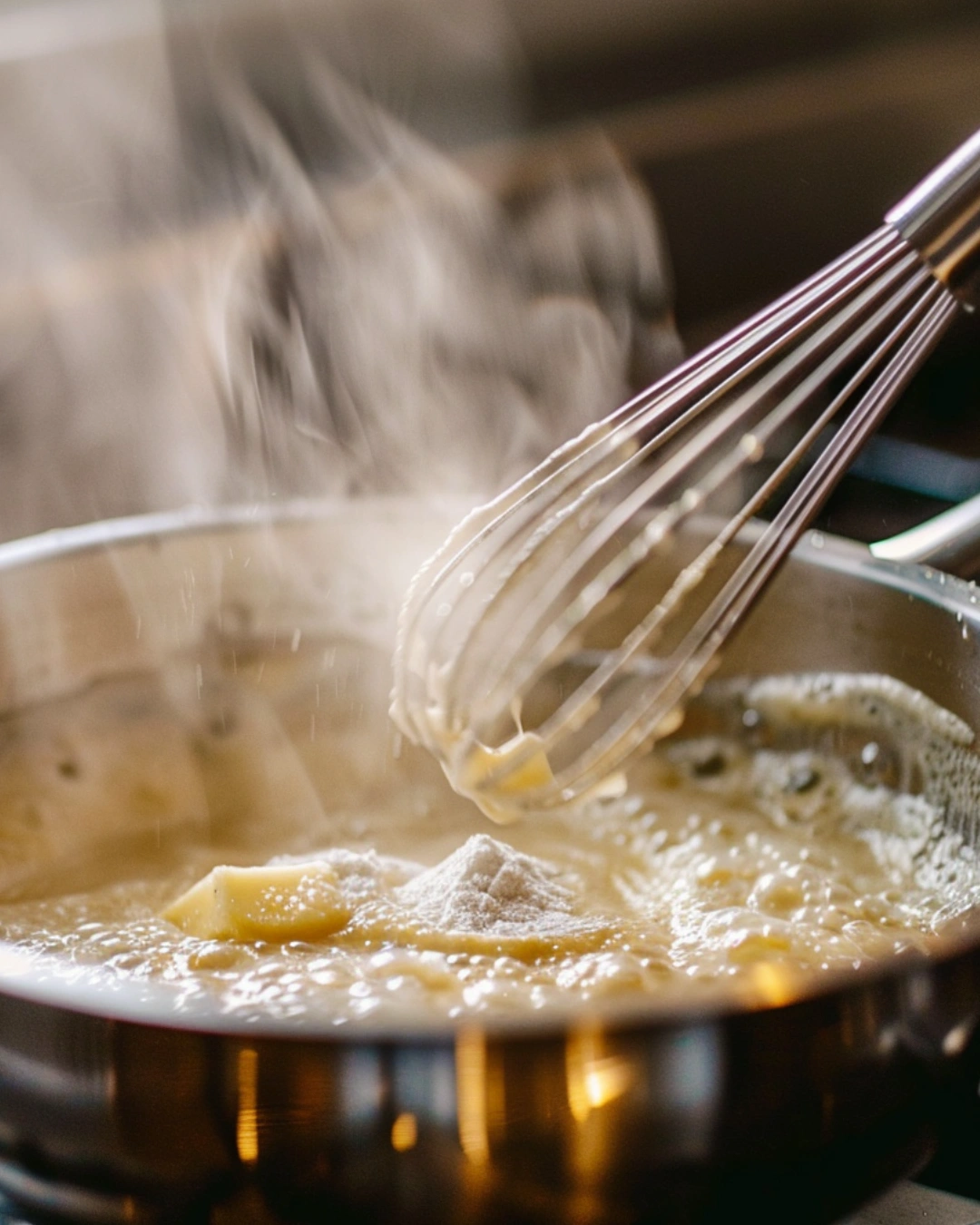 Making a roux with butter and flour for Alfredo sauce