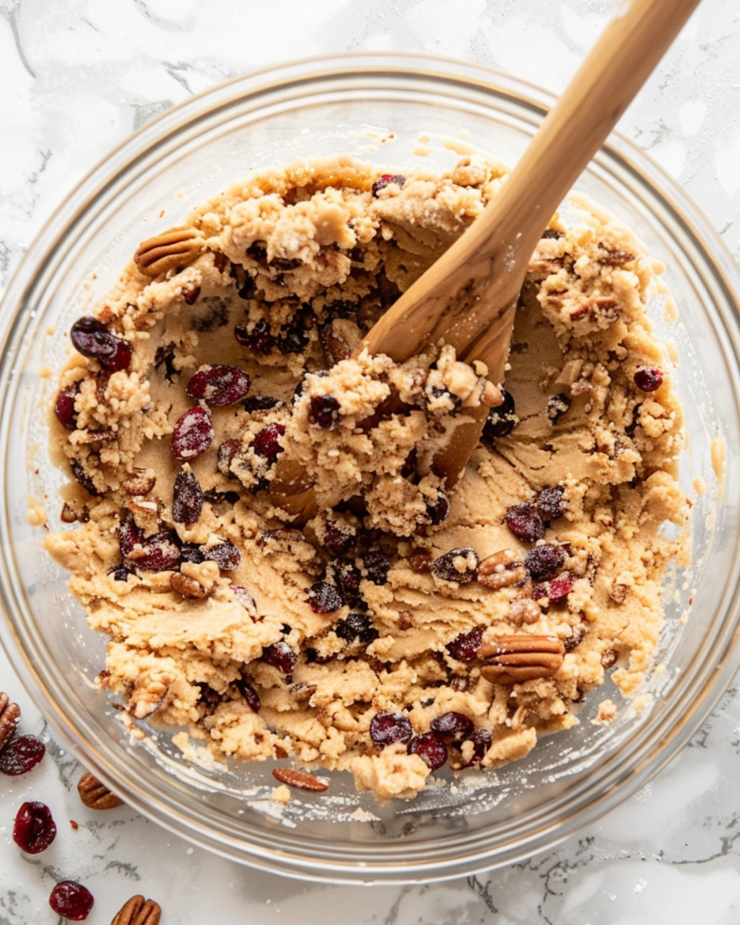 mixing oatmeal cranberry pecan cookie dough