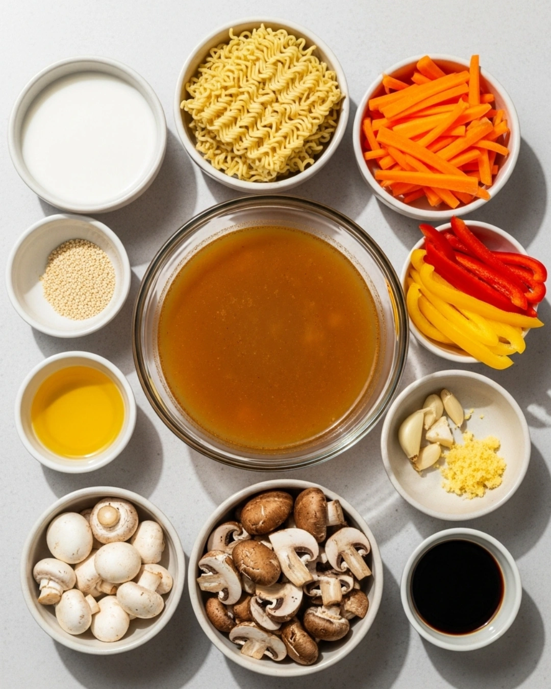Ingredients for best spicy vegan ramen recipe laid out
