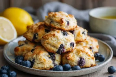 Homemade blueberry biscuits with lemon glaze