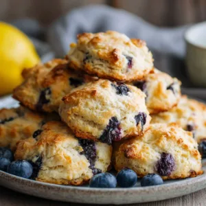 Homemade blueberry biscuits with lemon glaze