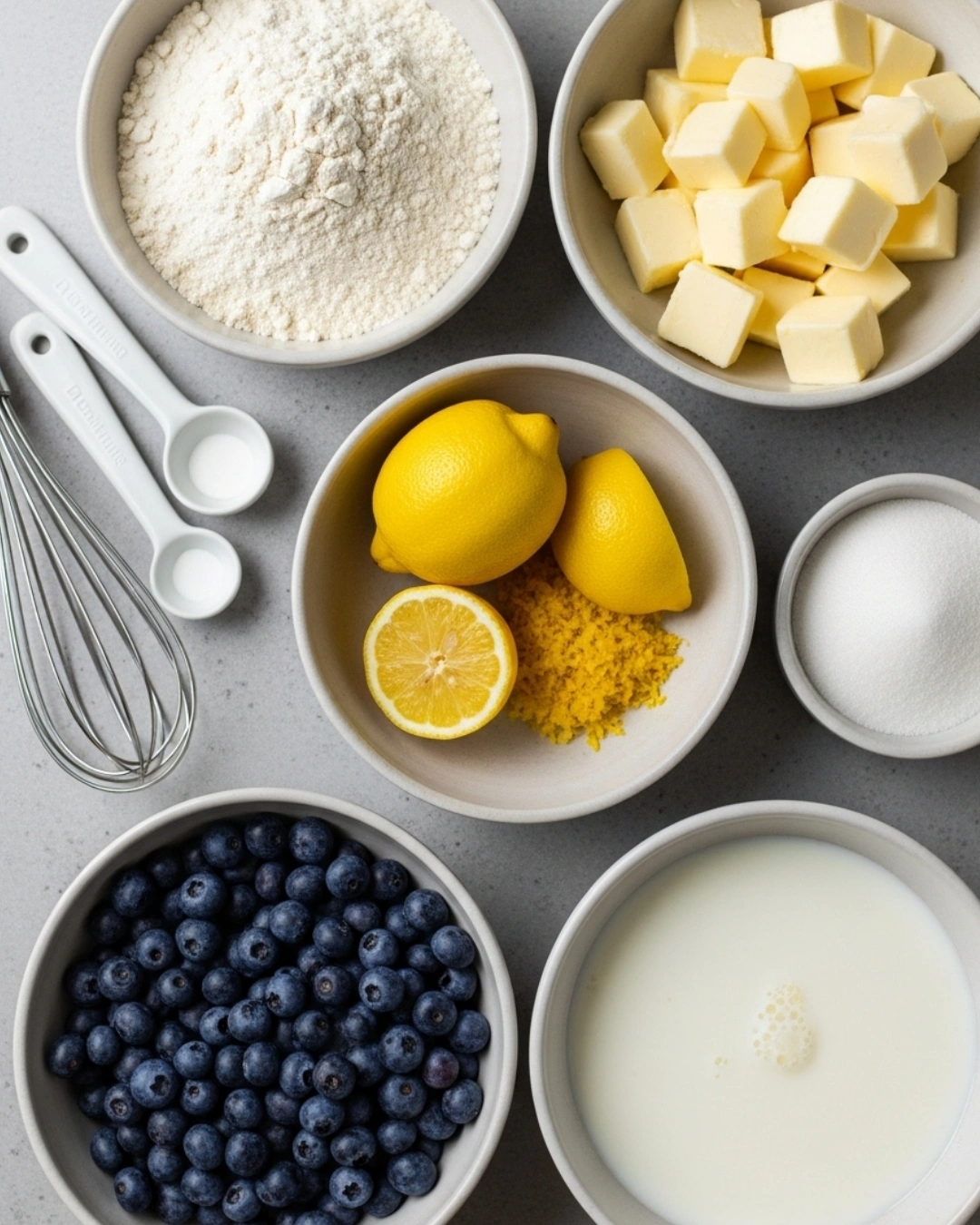Ingredients for homemade blueberry biscuits