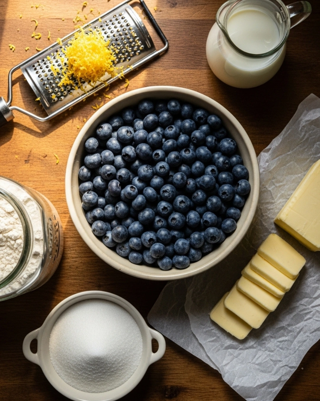 Ingredients for homemade blueberry cobbler recipe