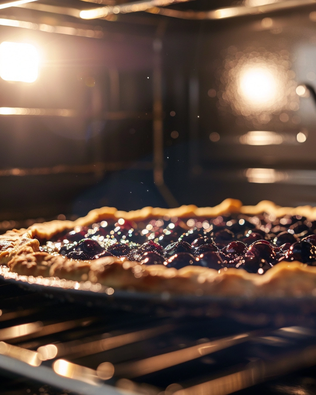 Blueberry galette recipe baking with bubbling filling and golden crust