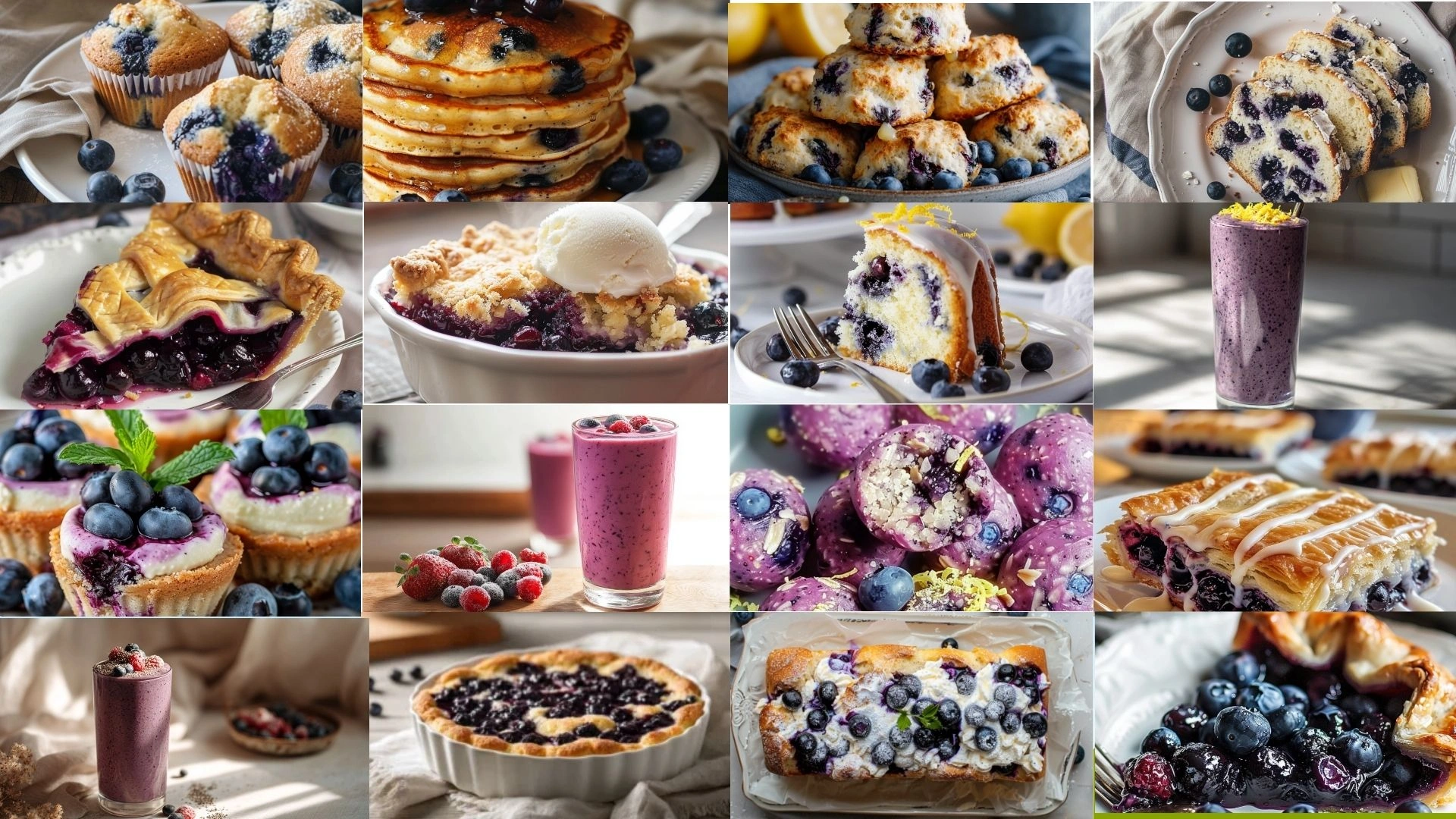 Easy blueberry recipes including desserts, breakfast ideas, smoothies, and healthy treats