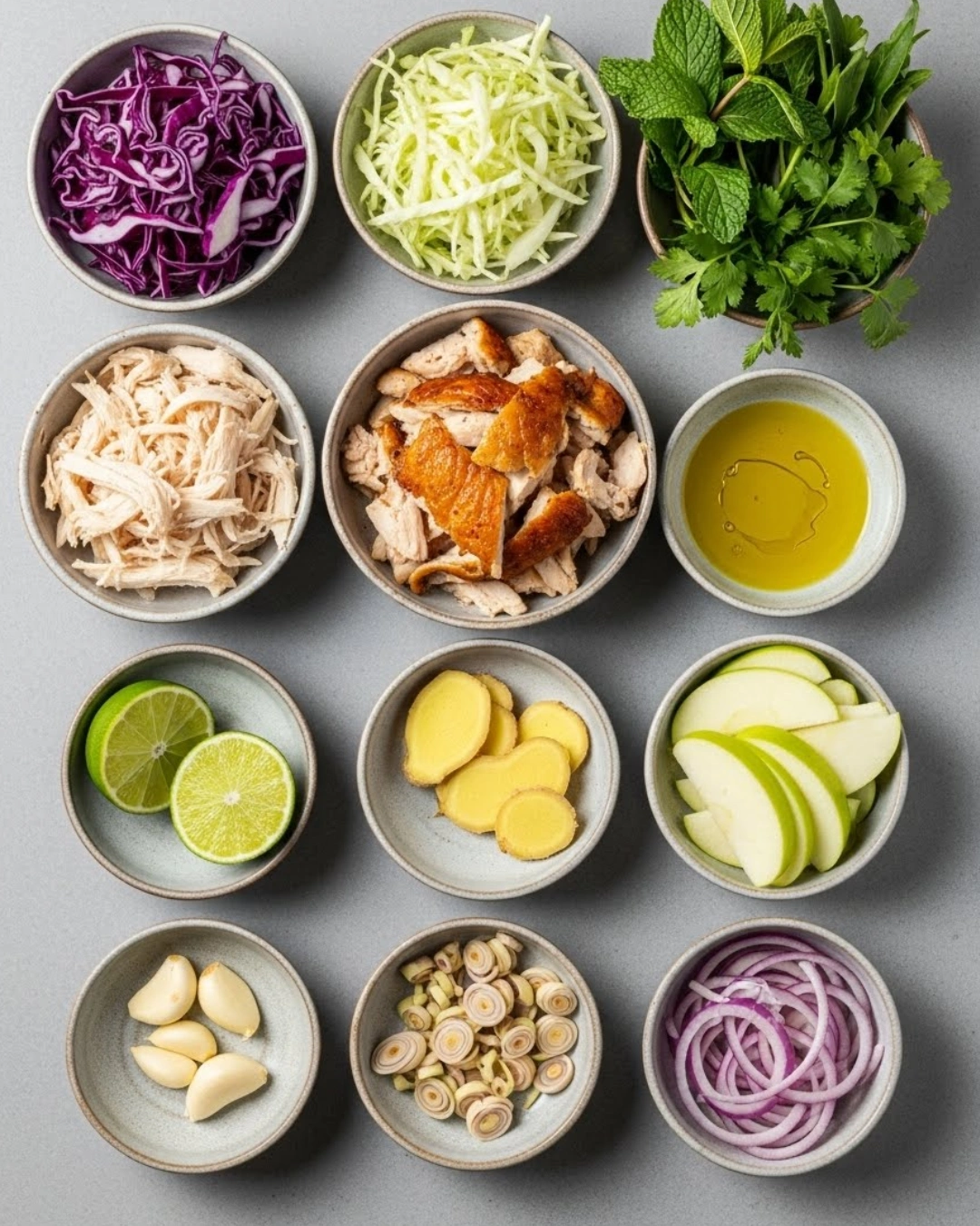 Ingredients for cabbage with crunchy chicken salad