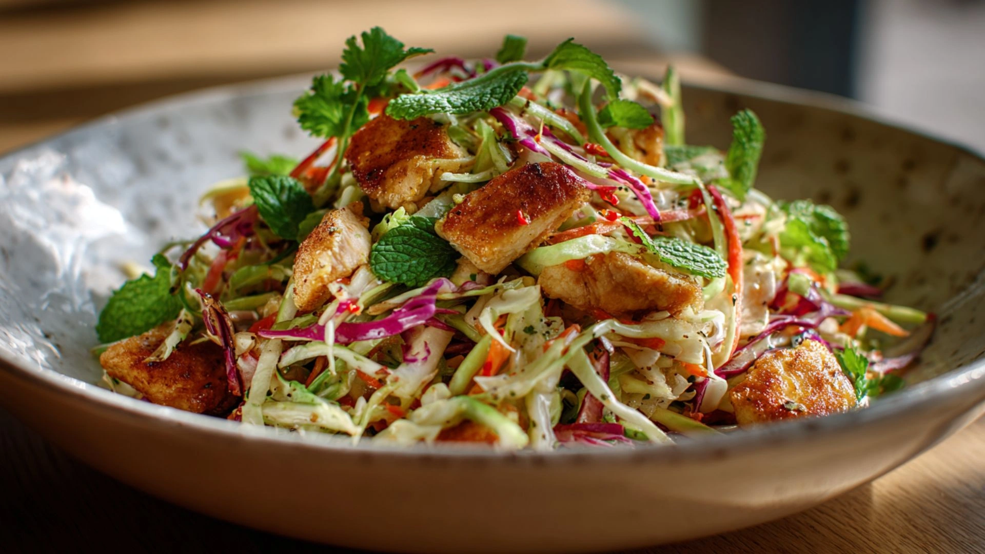 Cabbage with Crunchy Chicken Salad: 5-Star Fresh Salad You’ll Love 2 Cabbage with crunchy chicken salad in a bowl