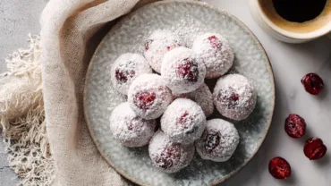 Cherry snowball cookies with powdered sugar