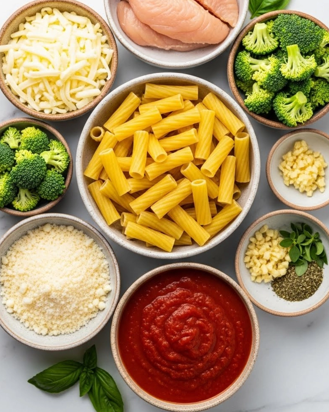 Ingredients for the perfect high protein chicken parmesan casserole.