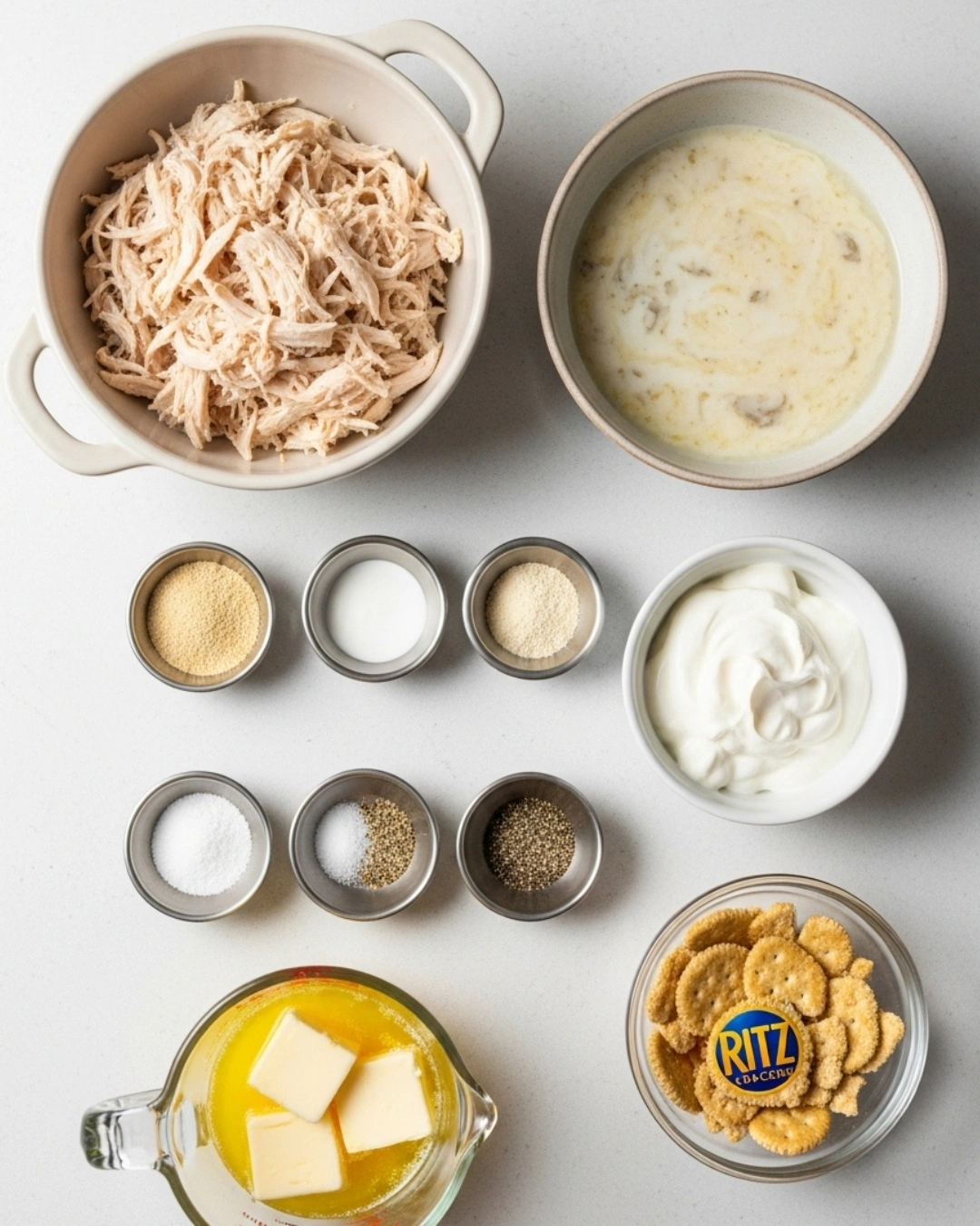 Ingredients for chicken with Ritz crackers casserole