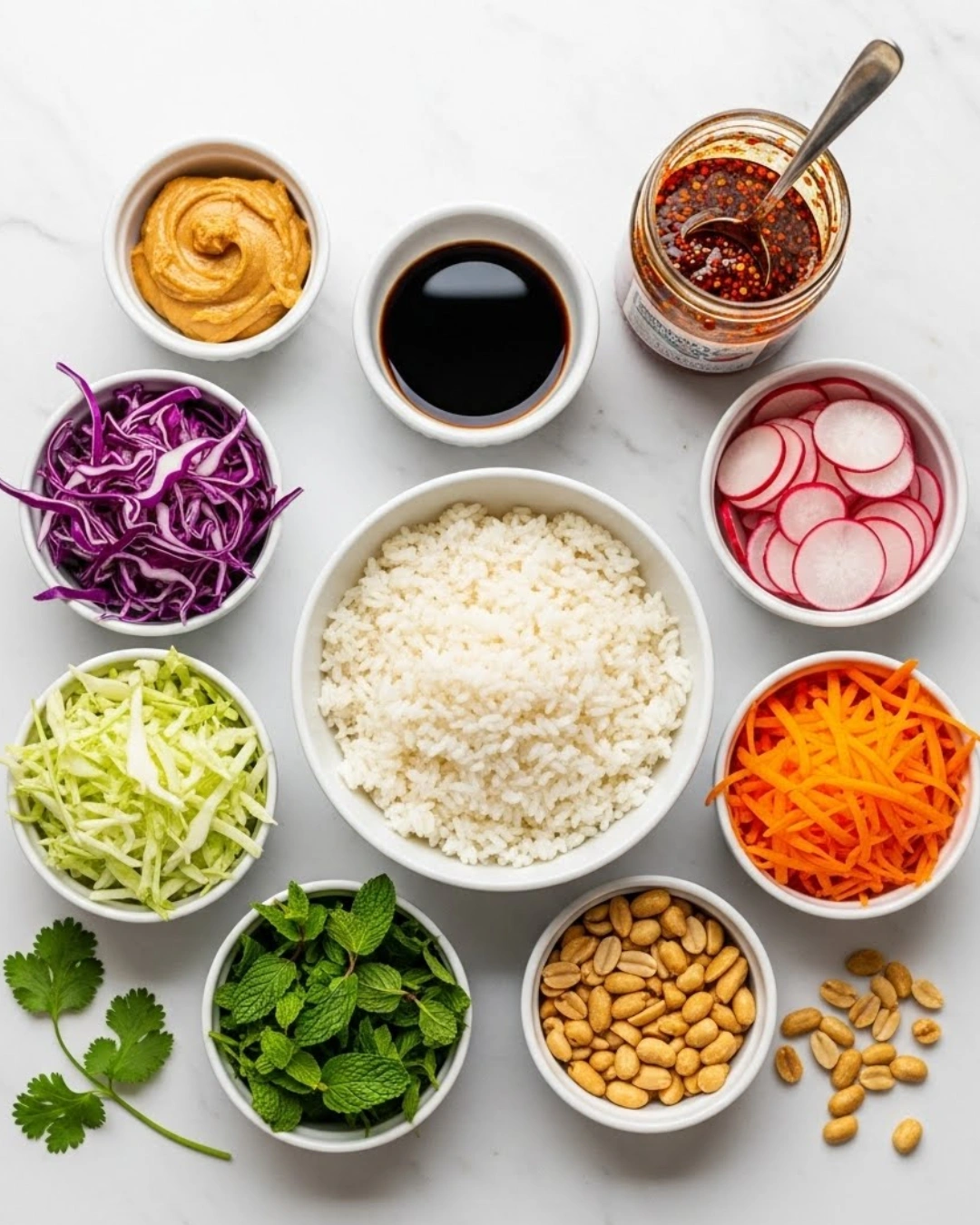 Ingredients for Chili Crispy Rice Salad