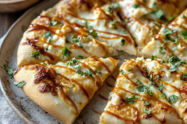 Cozy-style Crab Rangoon Pizza with sweet chili drizzle