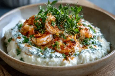 Creamy shrimp and mashed potatoes bowl