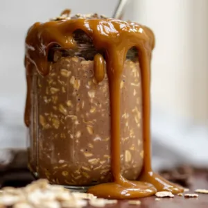 Decadent Mocha Coffee Overnight Oats in a cozy kitchen setting