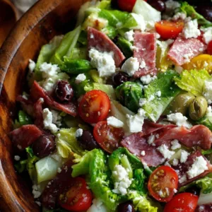 Easy Italian Chopped Salad in a wooden bowl