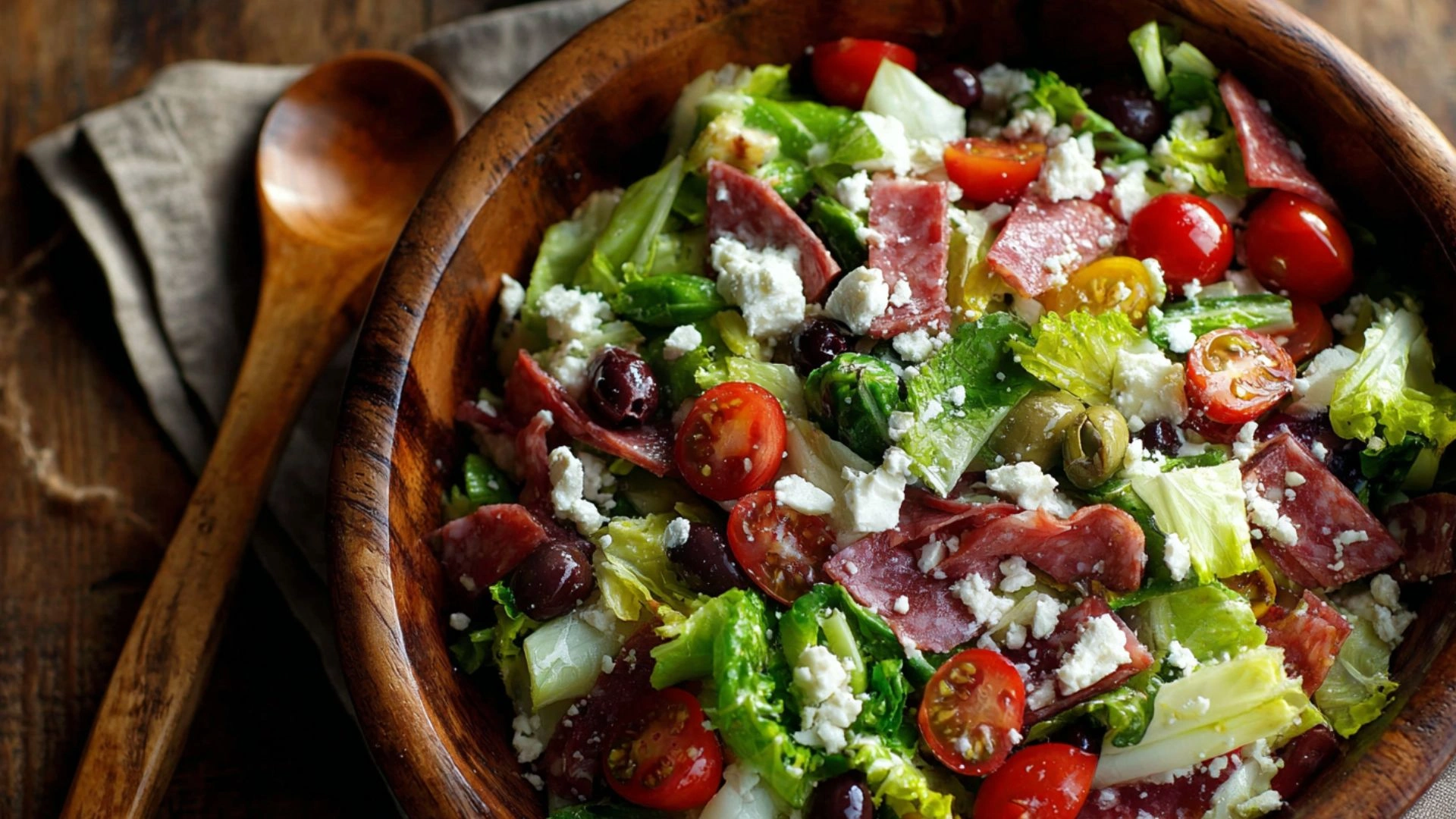 Easy Italian Chopped Salad: 5-Min Bold Recipe You'll Crave 2 Easy Italian Chopped Salad in a wooden bowl