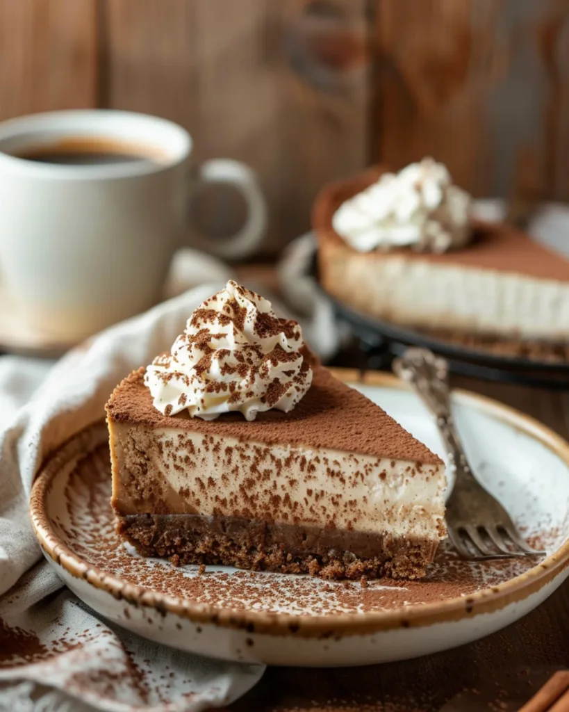serving espresso coffee cheesecake slice