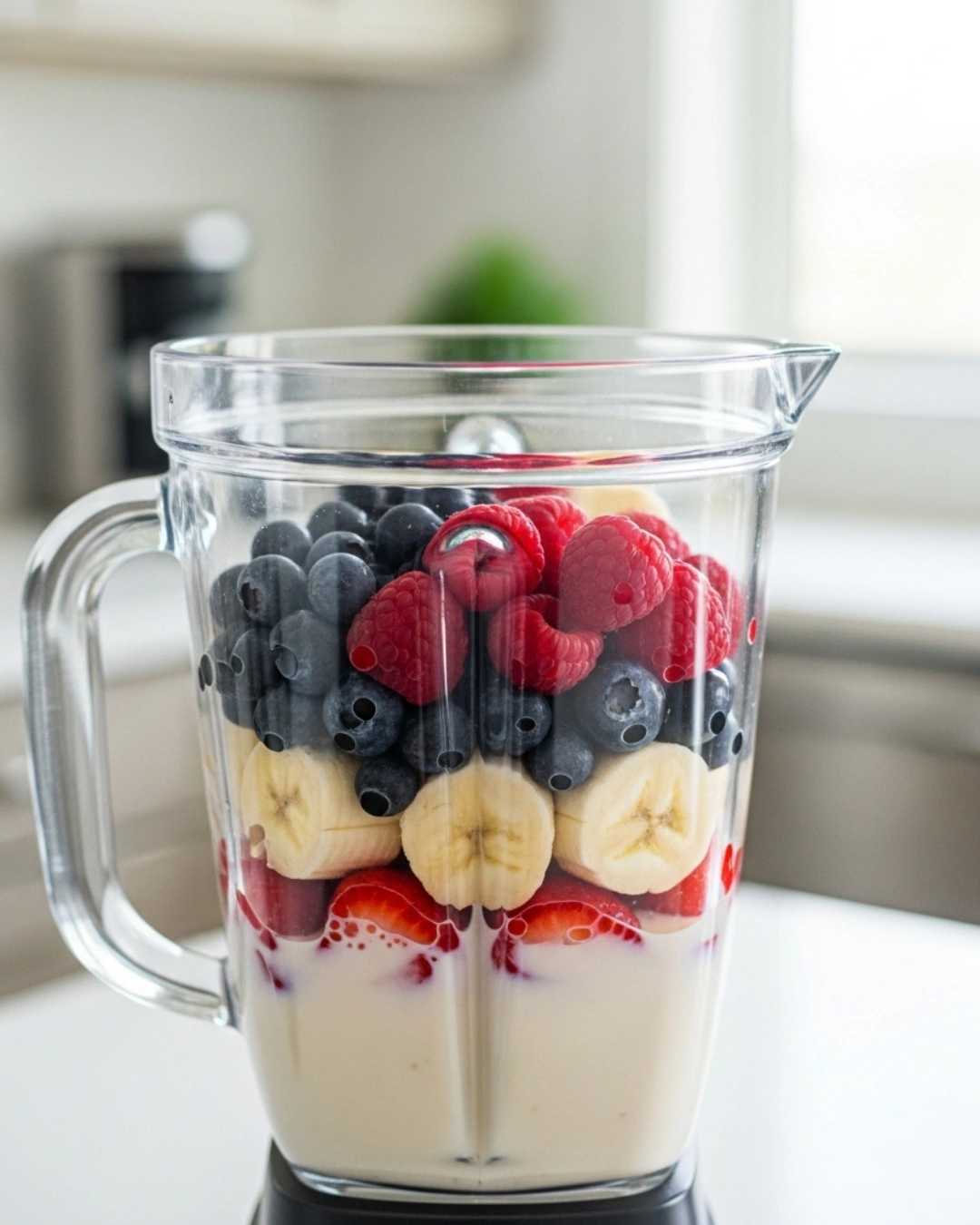blending healthy mixed berry smoothie