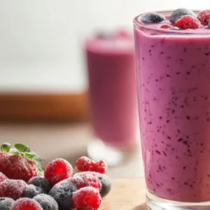 healthy mixed berry smoothie in a glass