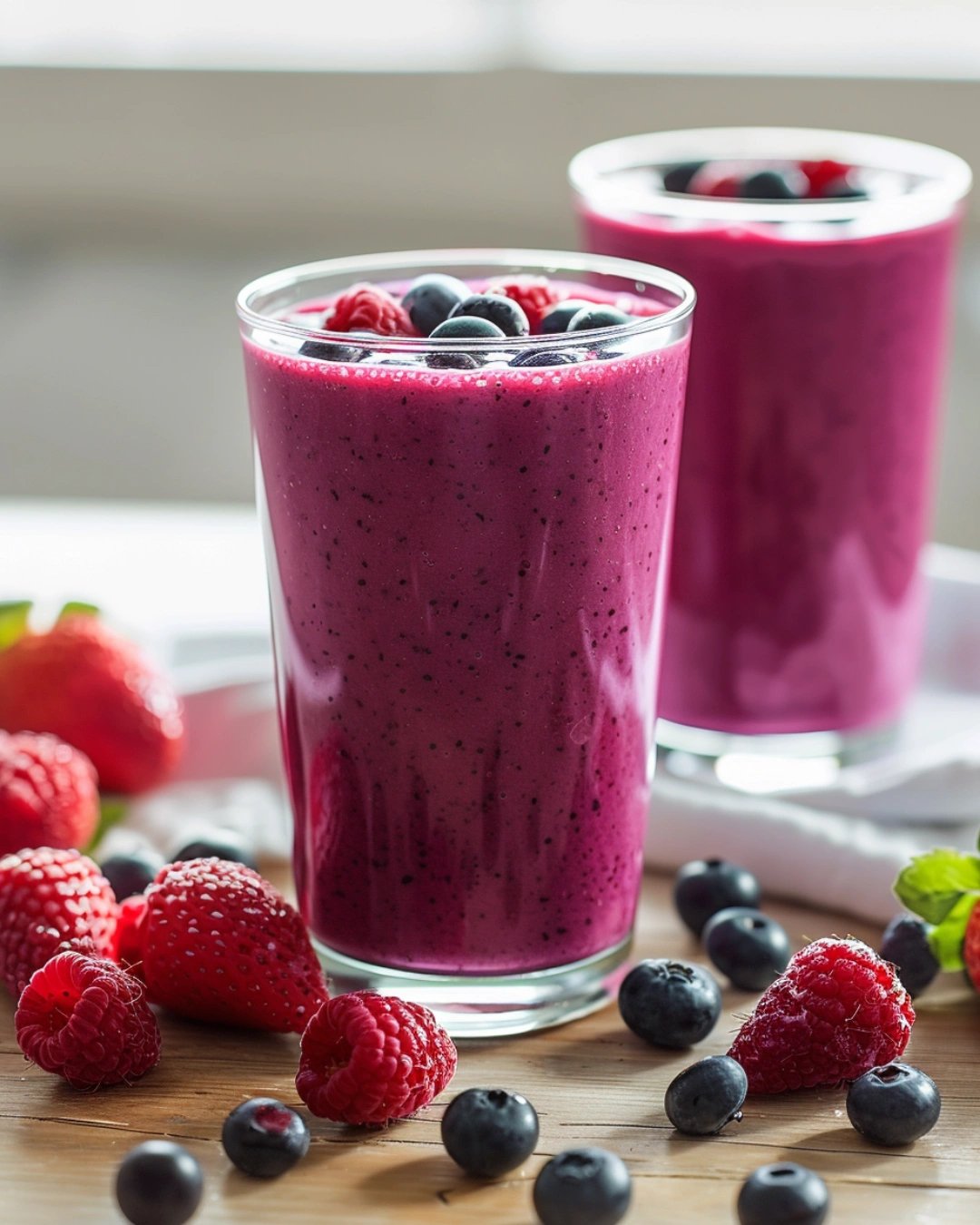 serving healthy mixed berry smoothie