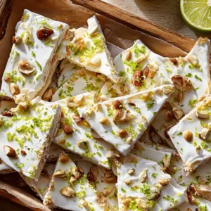 high protein key lime pie yogurt bark on rustic tray