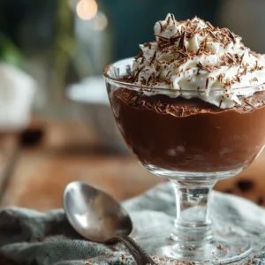 Homemade Chocolate Pudding with Whipped Cream