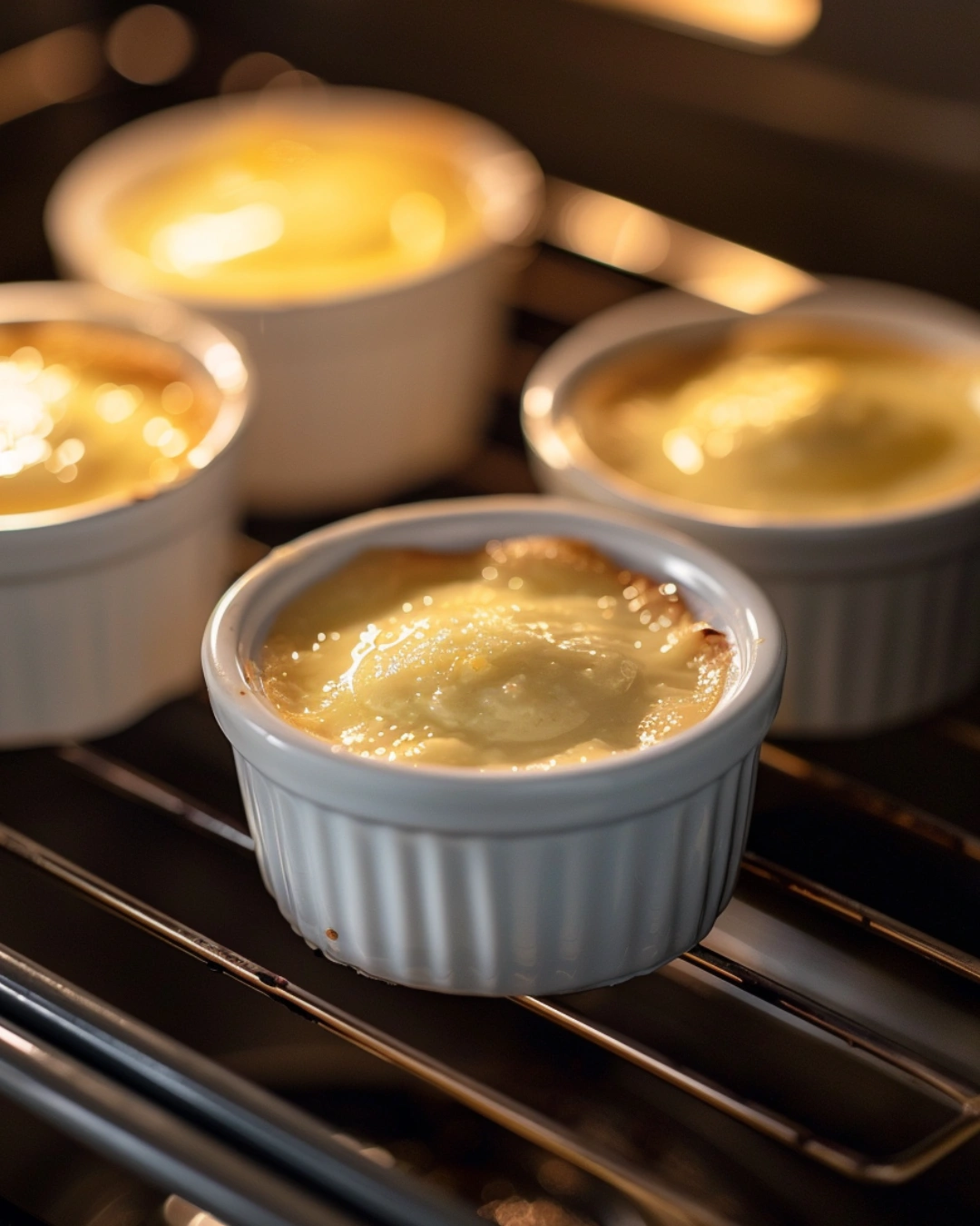 Lemon pudding cake baking in a modern kitchen water bath