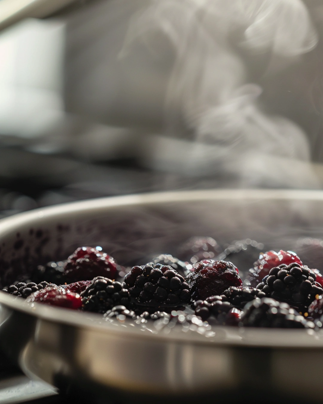 The sauce thickens beautifully as the blackberries reduce.