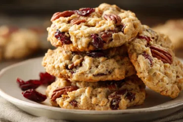 oatmeal cranberry pecan cookies on plate