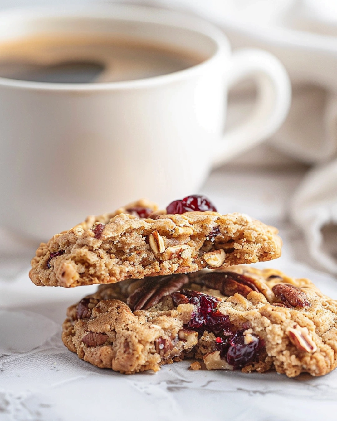 oatmeal cranberry pecan cookie served with coffee