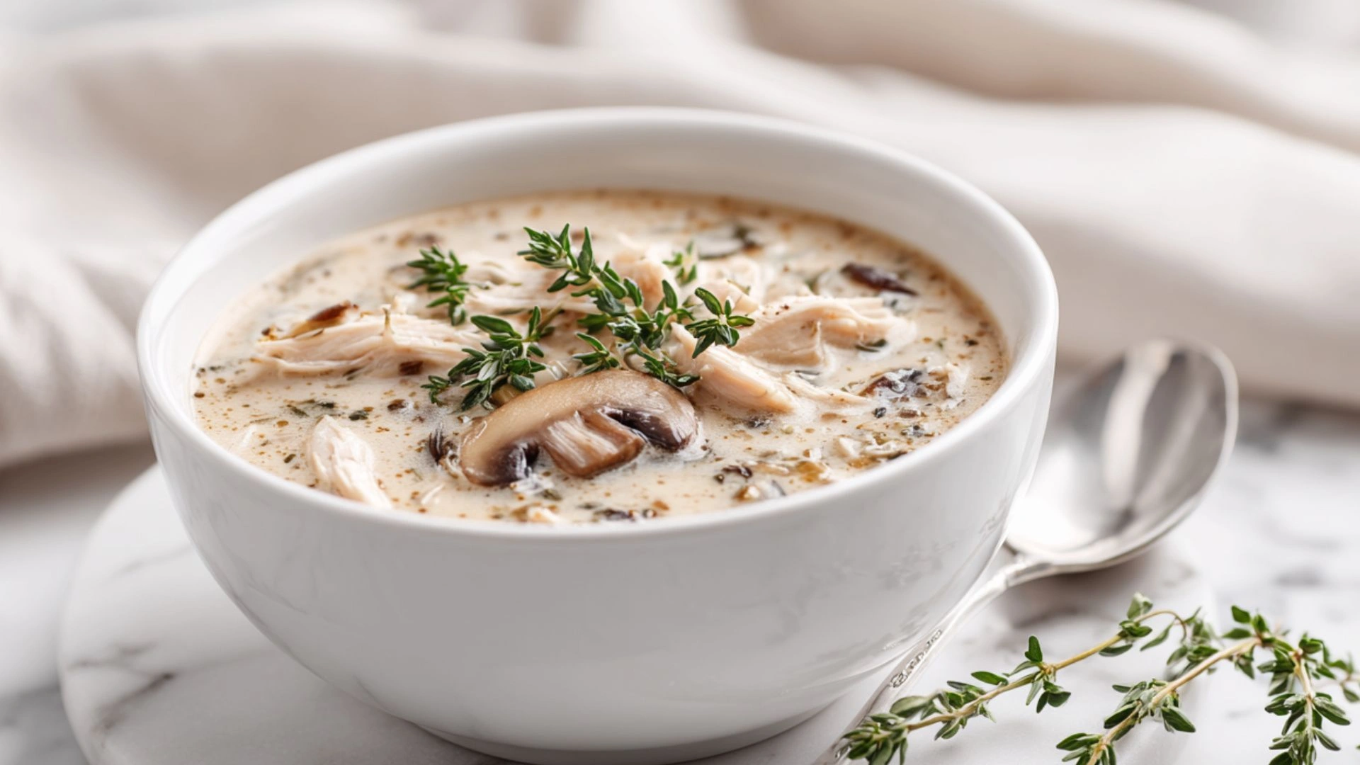 Rotisserie Chicken and Mushroom Soup: 5 Simple Steps to Rich Flavor 3 Ingredients for Rotisserie Chicken and Mushroom Soup arranged on a marble countertop