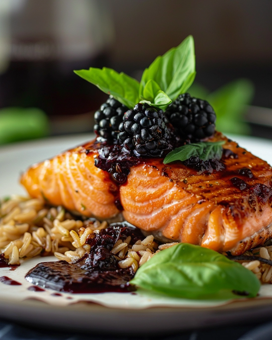 Served Salmon with Blackberry Sauce