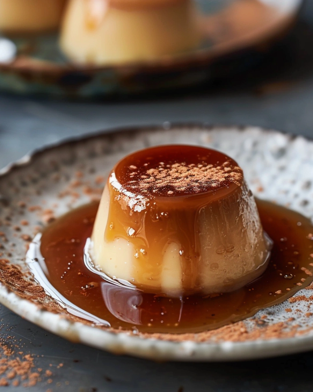 chilled caramel pudding served with caramel sauce