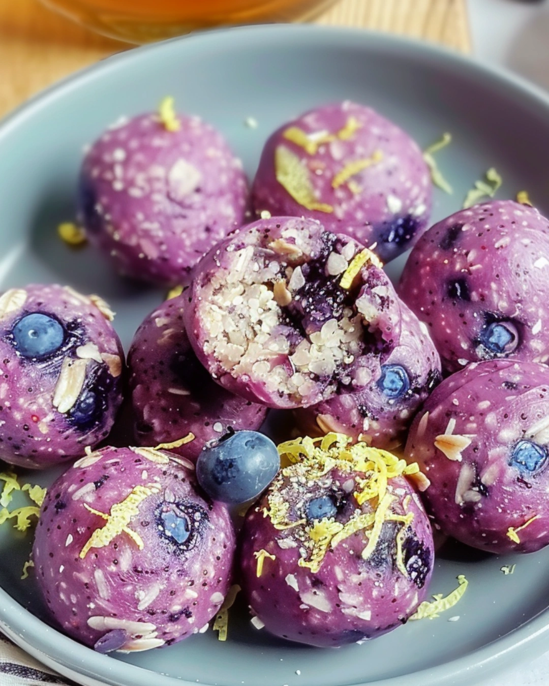 Served blueberry bites with tea