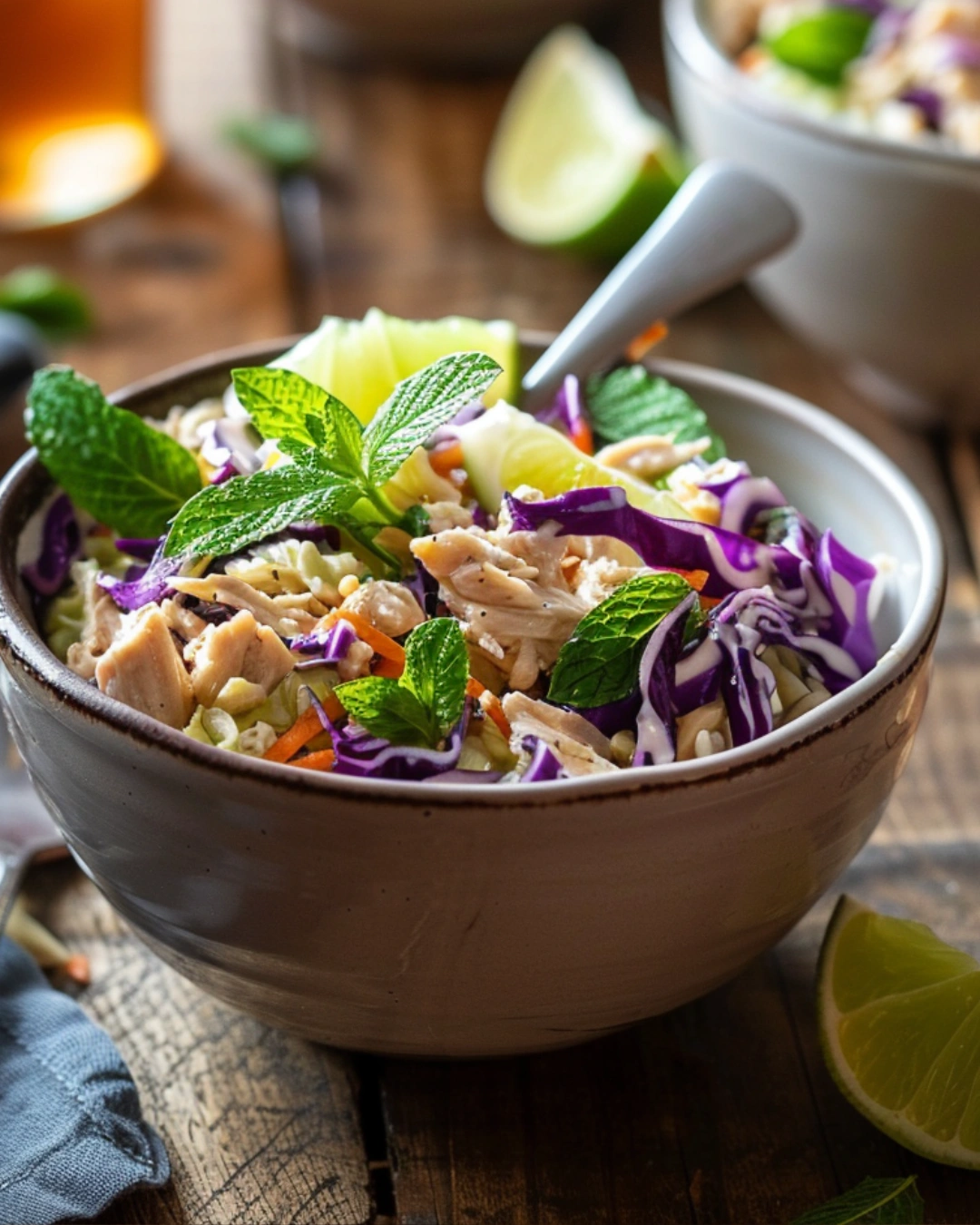 Serving of cabbage and crispy chicken salad