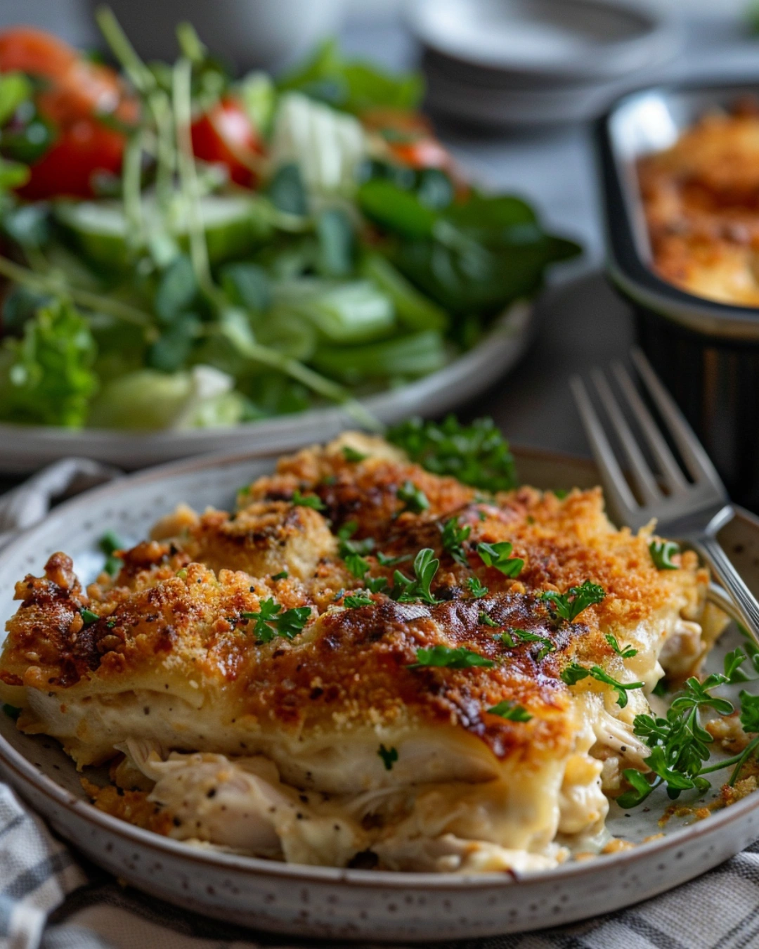 Served chicken with Ritz crackers casserole