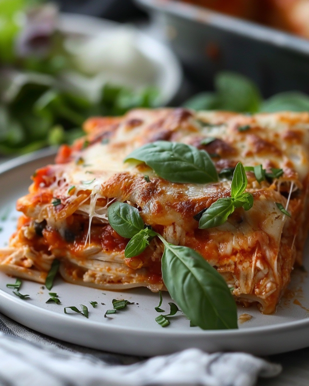 A hearty serving of high protein chicken parmesan casserole.