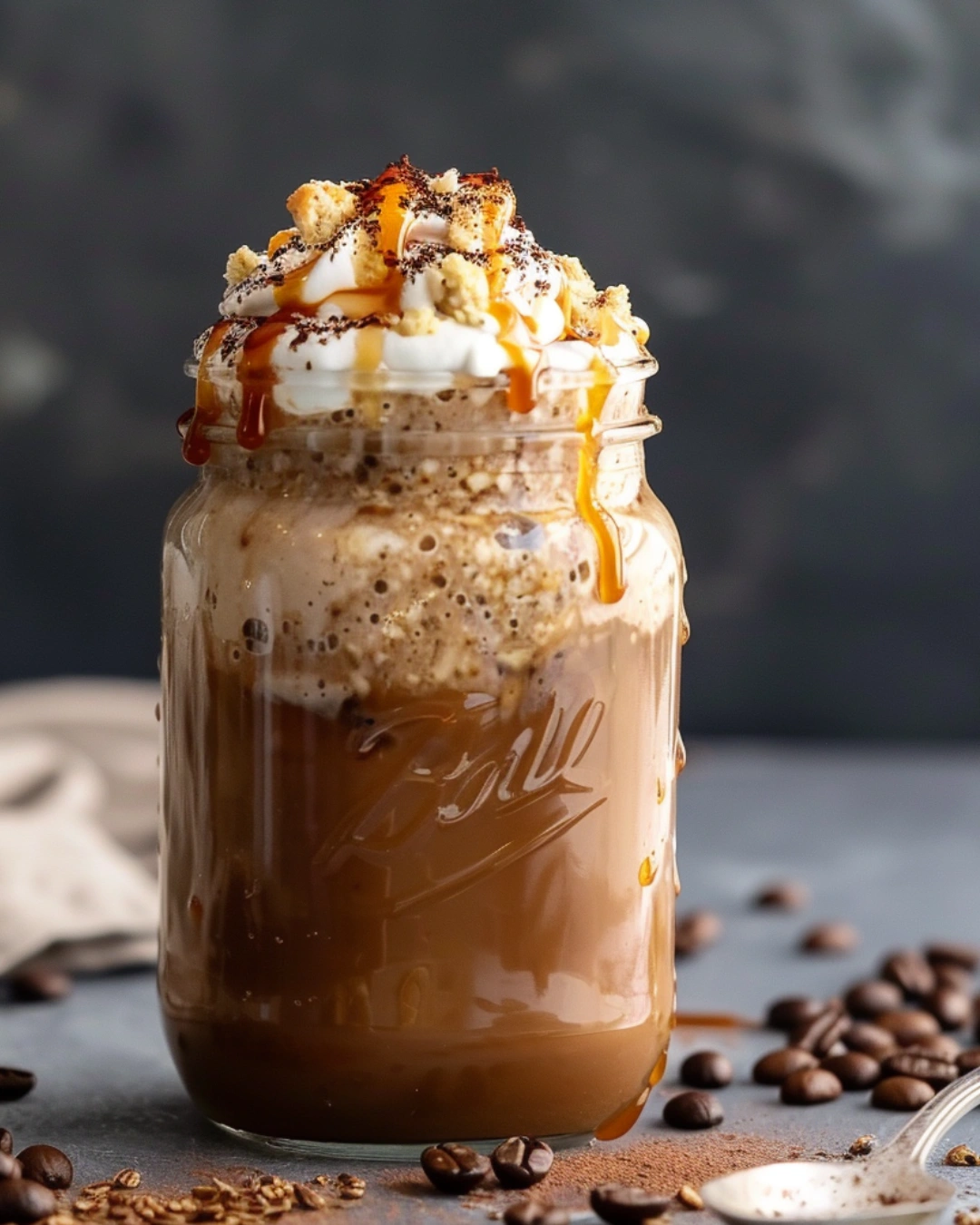 Serving Decadent Mocha Coffee Overnight Oats with whipped topping