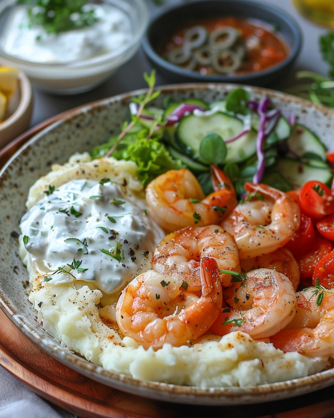 Served creamy shrimp and mashed potatoes