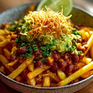 egan Bean Chili Fries in a cozy modern kitchen