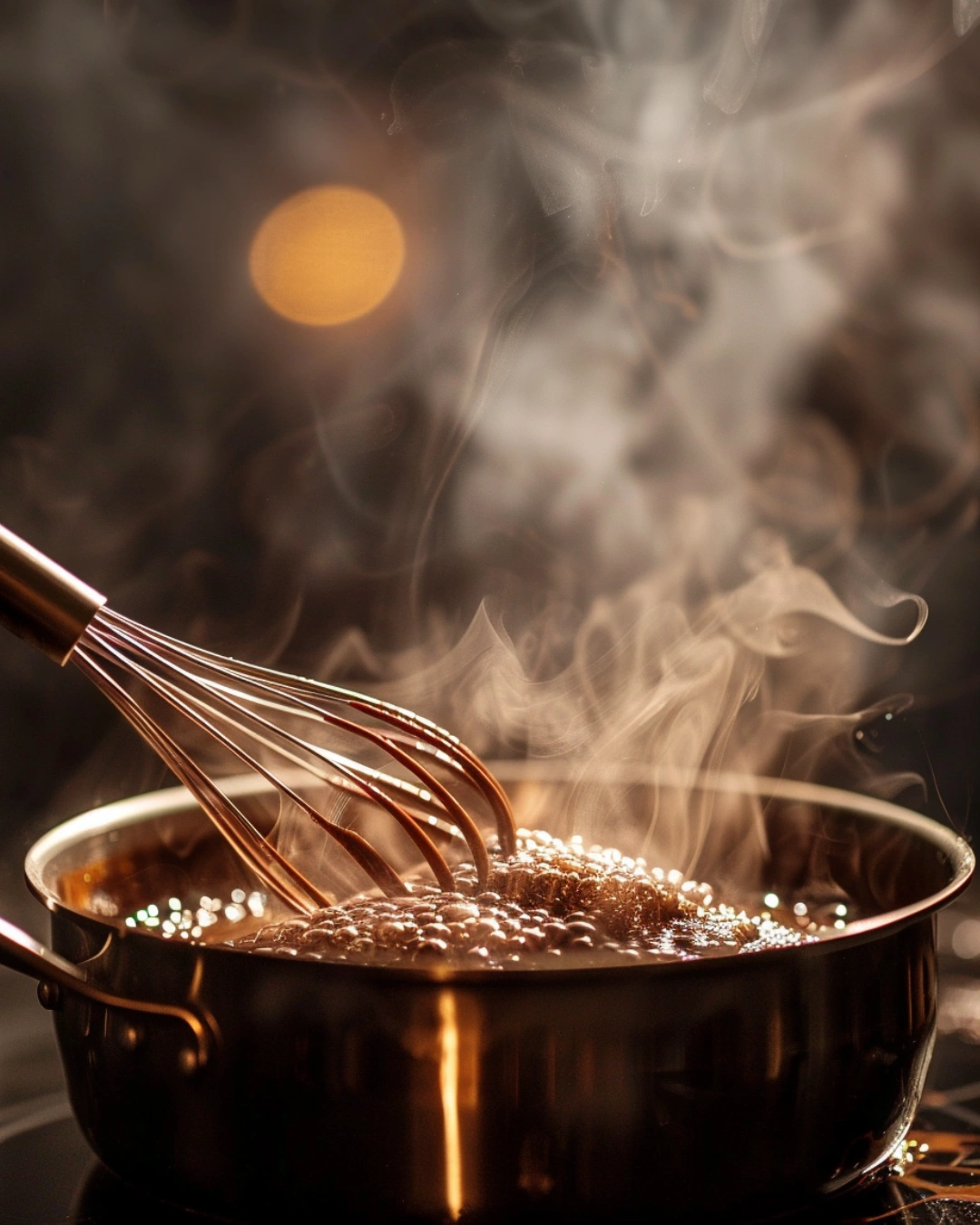 Whisking Chocolate Pudding in Saucepan