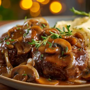 Crockpot Salisbury steak with mushroom gravy
