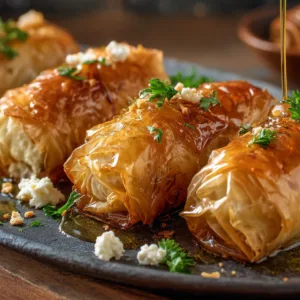 Greek baked feta rolls with honey and phyllo