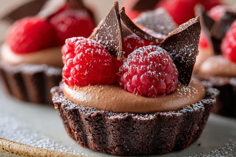 Marry Me No Bake Raspberry Chocolate Mousse Cups topped with fresh raspberries and dark chocolate