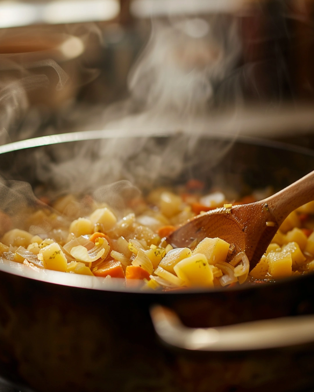 Cooking vegetables for traditional Italian broccoli soup
