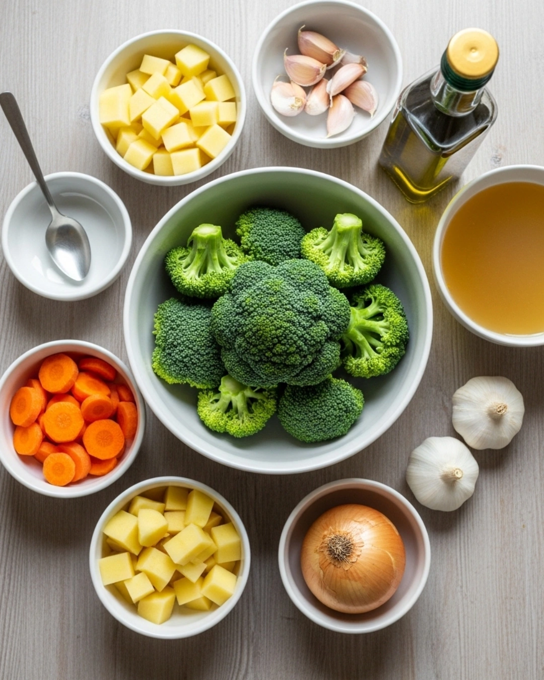 Ingredients for traditional Italian broccoli soup